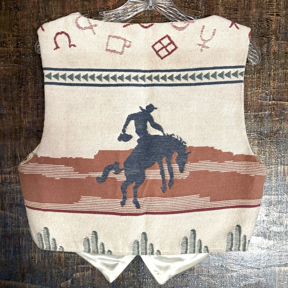 Vintage Cream Western Cactus & Horse Patterned Vest - Picture 3 of 5